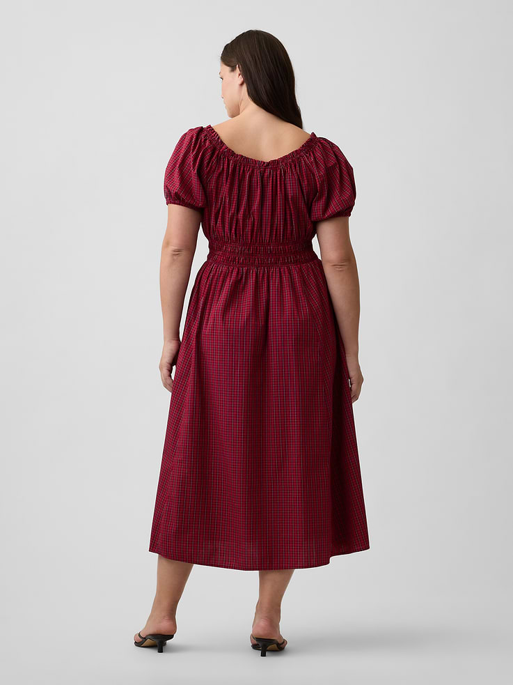 Image 5 of 6, Puff Sleeve Tie-Neck Midi Dress