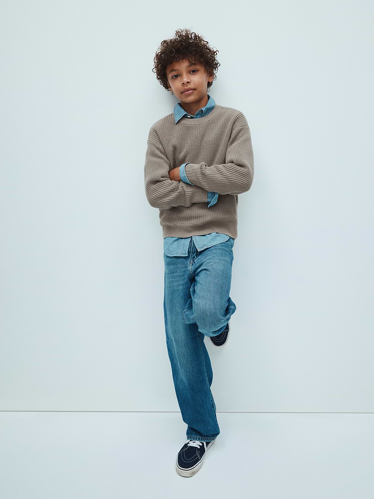 Image 1 of 4, Textured cotton knit., Dropped shoulder, long sleeves with ribbed cuffs., Ribbed crewneck., Ribbed hem., Select styles have allover stripes., Product #1177138