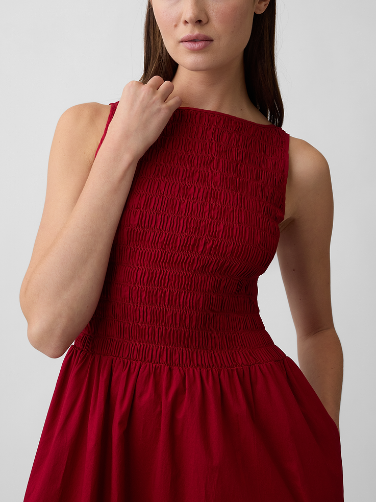 Image 3 of 6, Smocked Boatneck Midi Dress