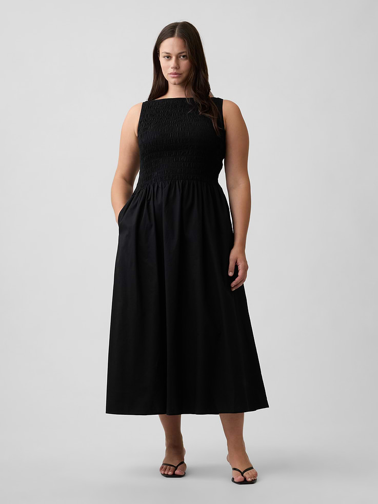 Image 4 of 6, Smocked Boatneck Midi Dress