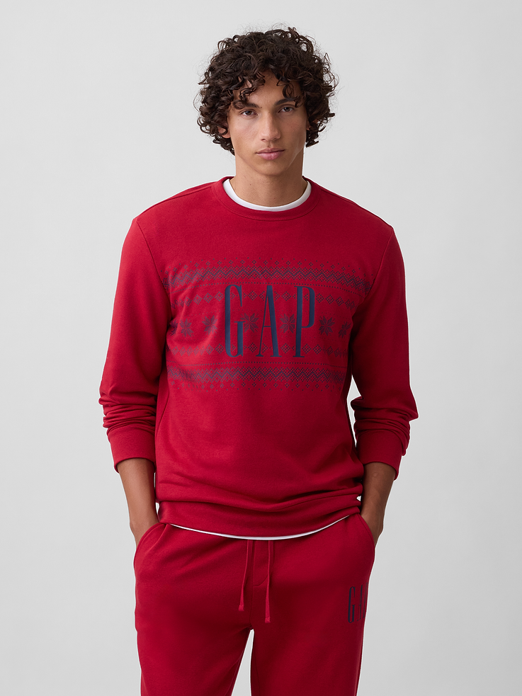 Image 1 of 4, Soft, comfy fleece., Long sleeves with banded cuffs., Crewneck., Gap logo at front., Banded hem., Product #523890