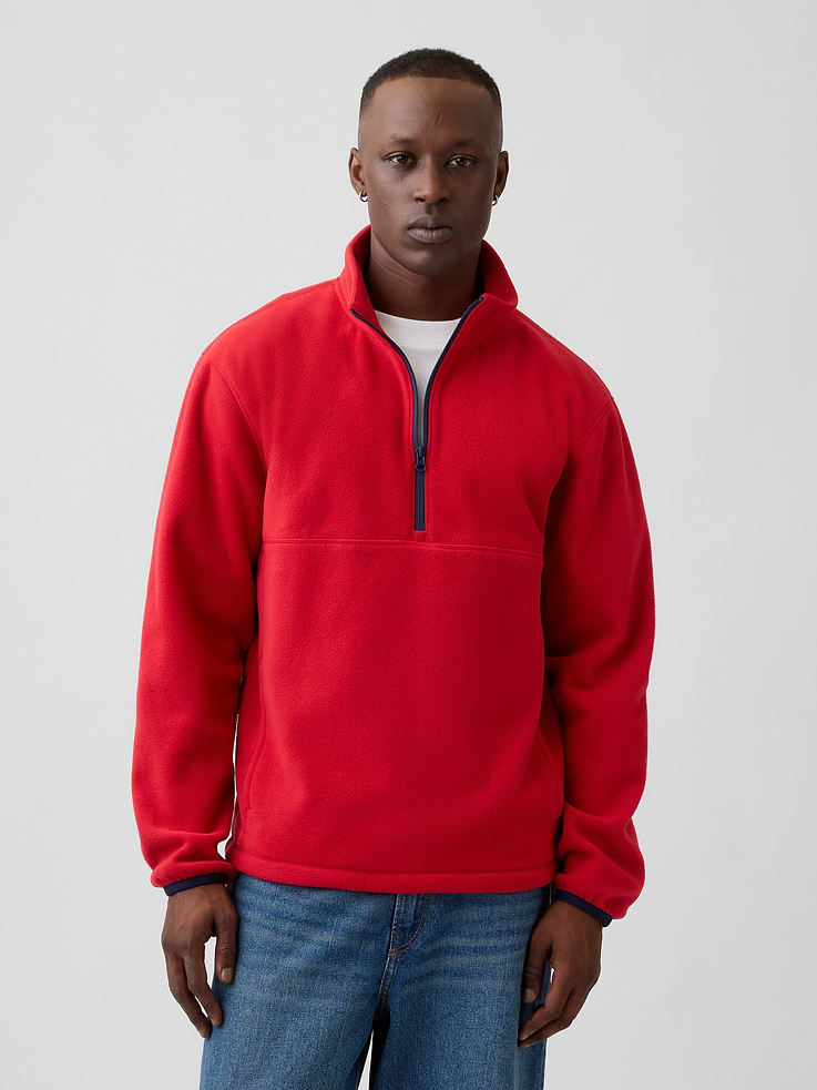 Image 1 of 4, Comfy polar fleece., Dropped shoulder, long sleeves with elasticized cuffs., Stand collar, half-zip front., On-seam pockets., Select styles have allover plaid., This product was made in a factory that invests in gender equity and women’s empowerment through RISE. Learn more at, Product #1186974