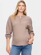 Image 1 of 2, crew neck, three-button henely placket, long sleeves, drop shoulders, Product #915811
