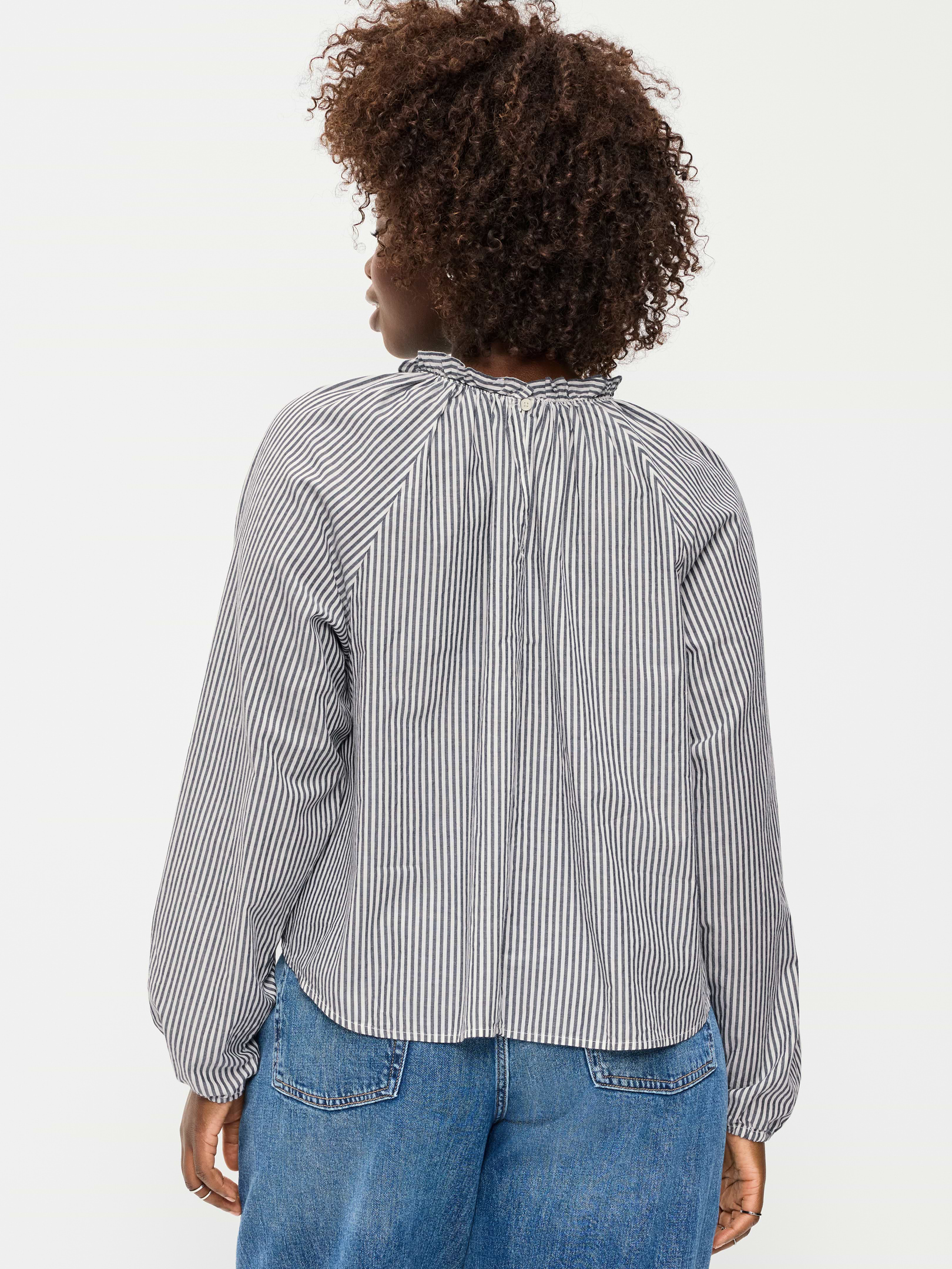 Image 3 of 4, Long-Sleeve Ruffle-Neck A-Line Top, New