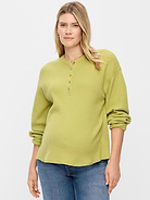 Image 1 of 2, crew neck, three-button henely placket, long sleeves, drop shoulders, Product #915811