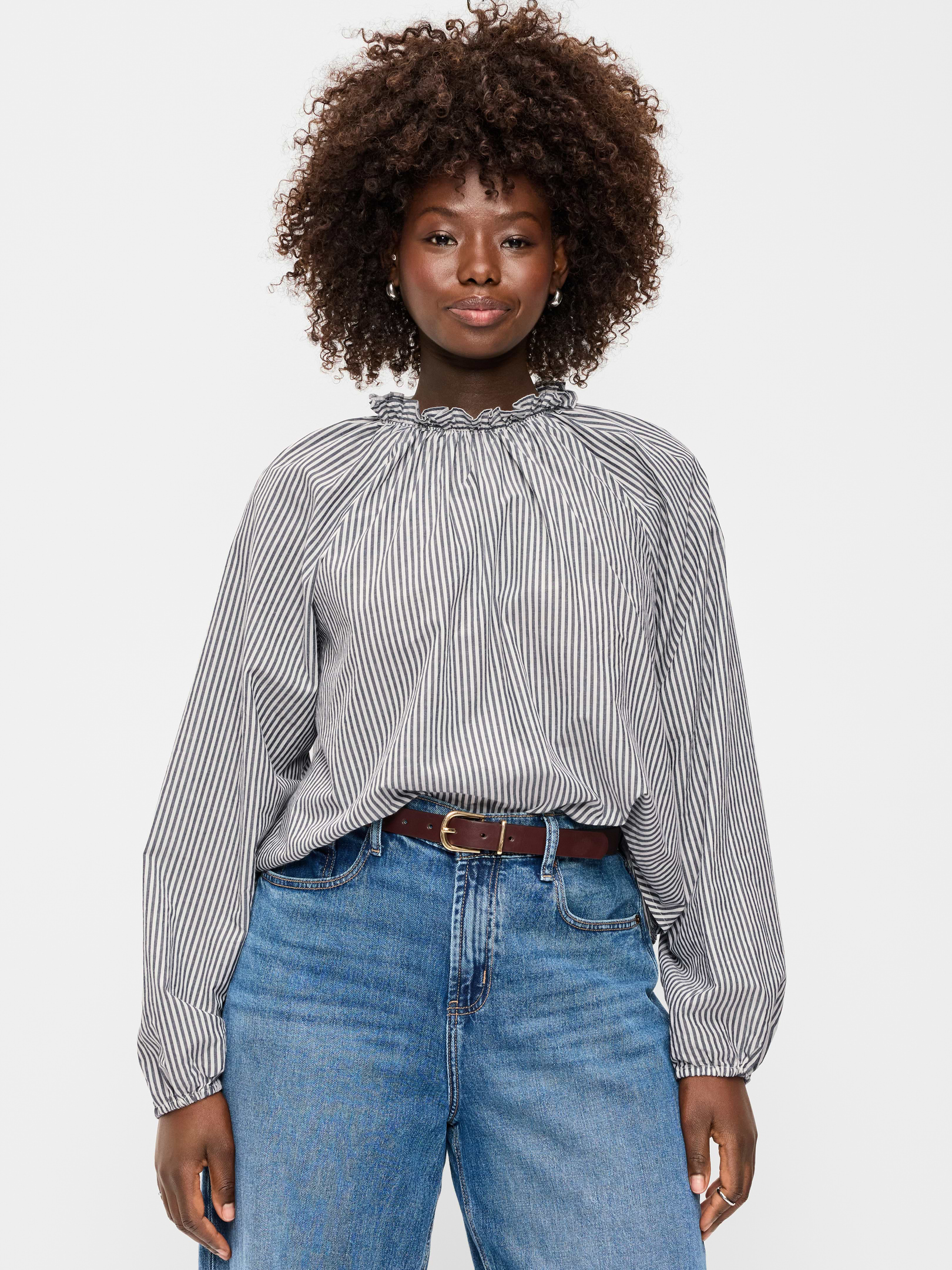 Image 2 of 4, Long-Sleeve Ruffle-Neck A-Line Top, New