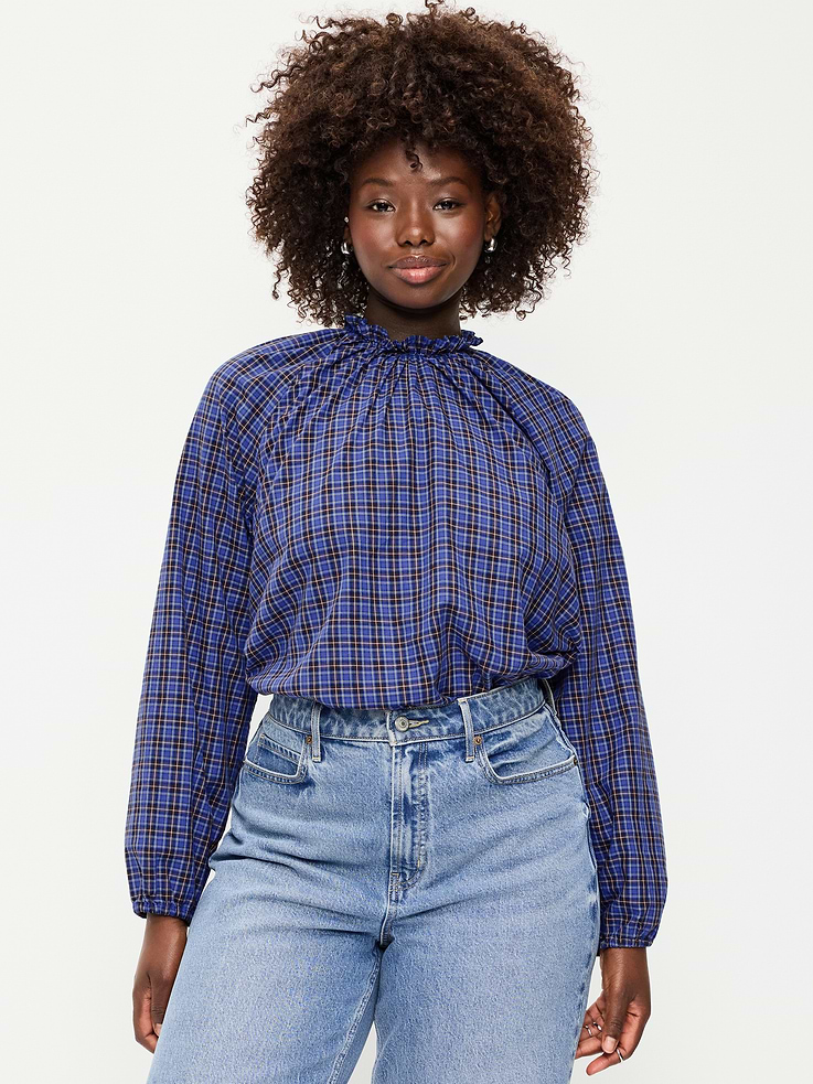 Image 2 of 6, Long-Sleeve Ruffle-Neck A-Line Top
