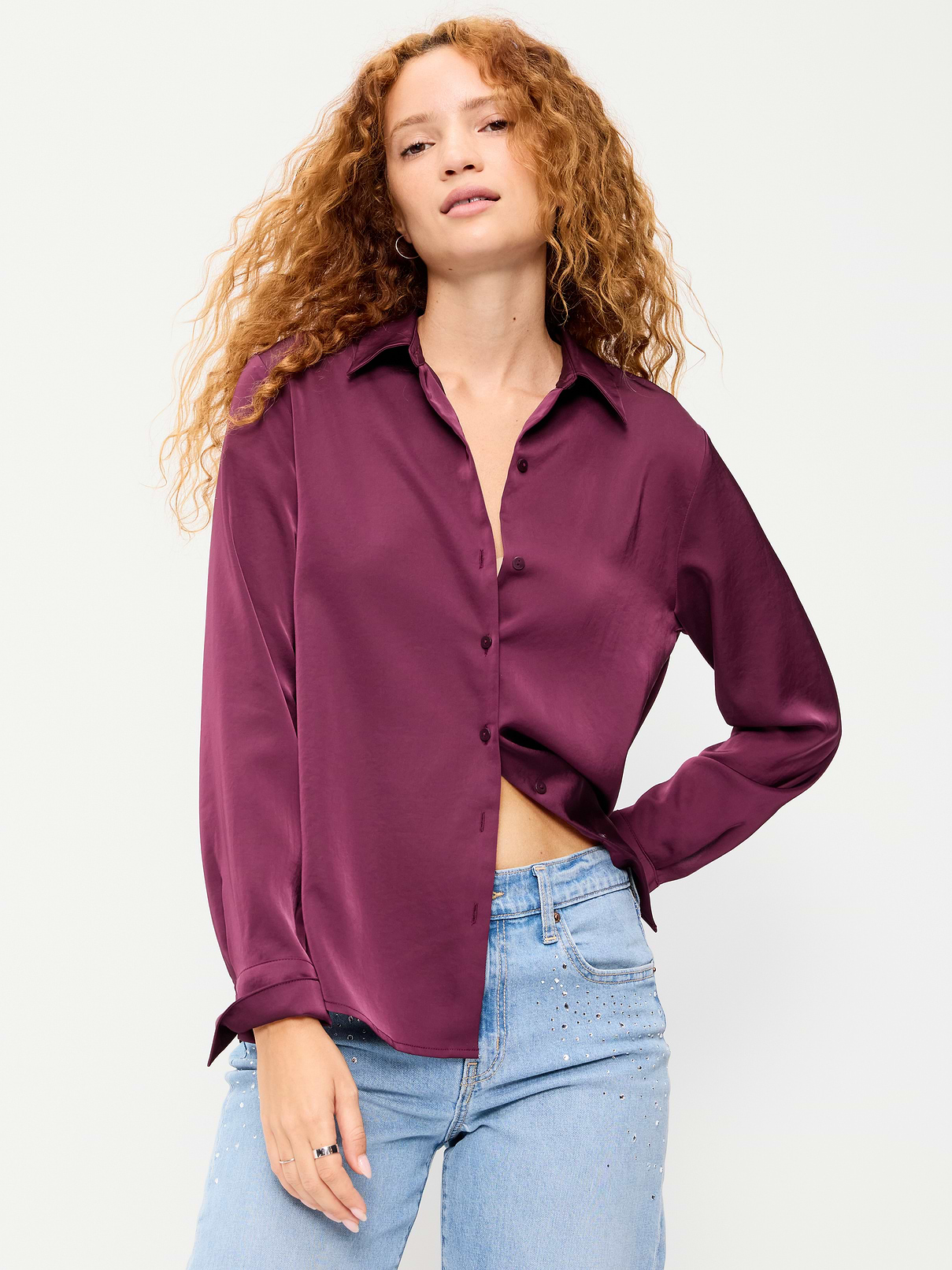 Satin Button-Down Shirt