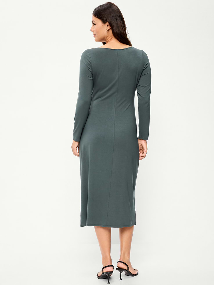 Image 8 of 10, Long-Sleeve Twist-Front Ruched Midi Dress