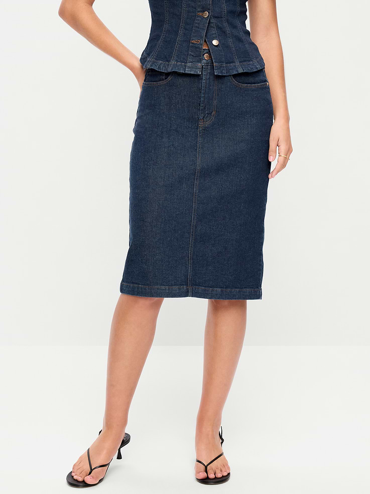 Image 2 of 9, Column Denim Midi Skirt