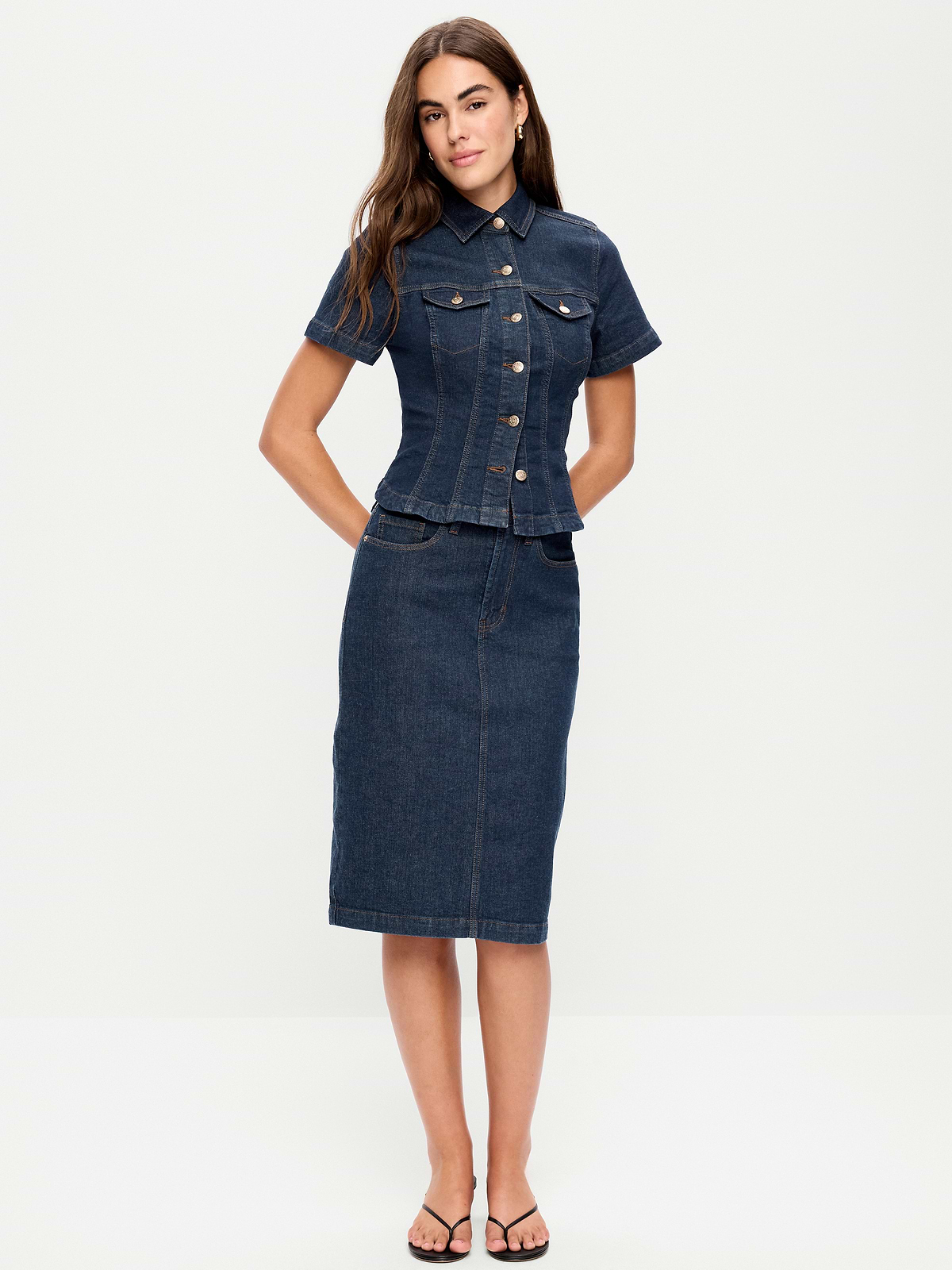 Column Denim Midi Skirt