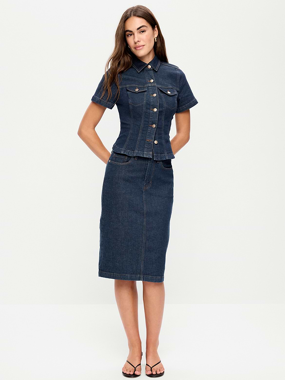 Column Denim Midi Skirt