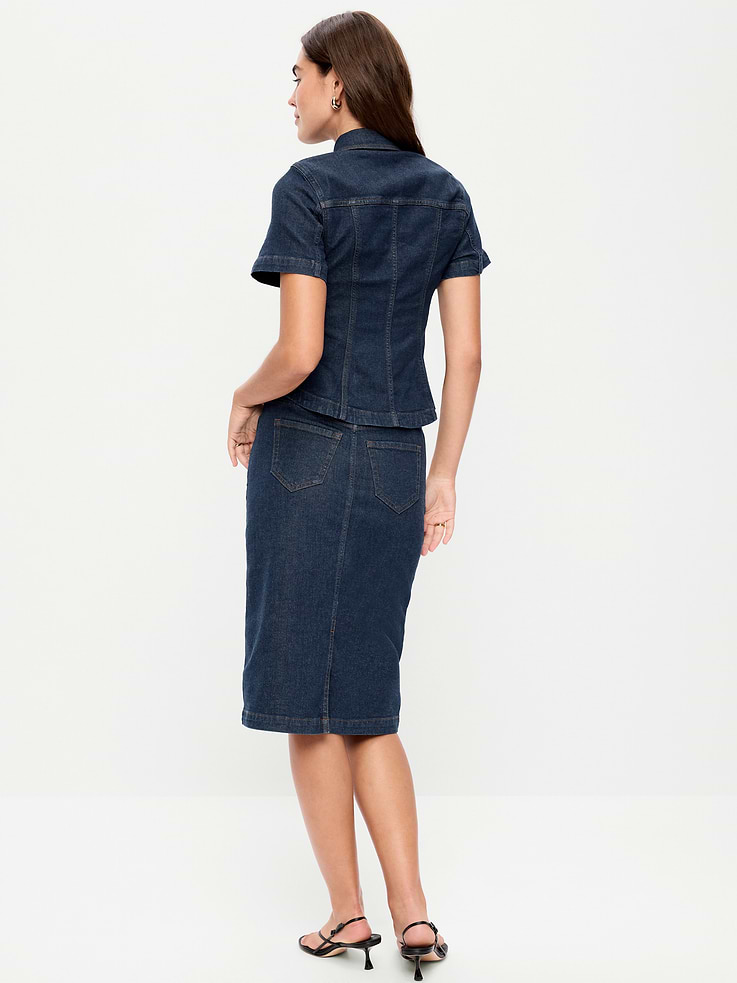 Image 3 of 9, Column Denim Midi Skirt