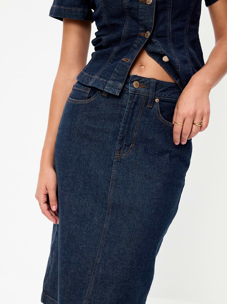 Image 4 of 9, Column Denim Midi Skirt