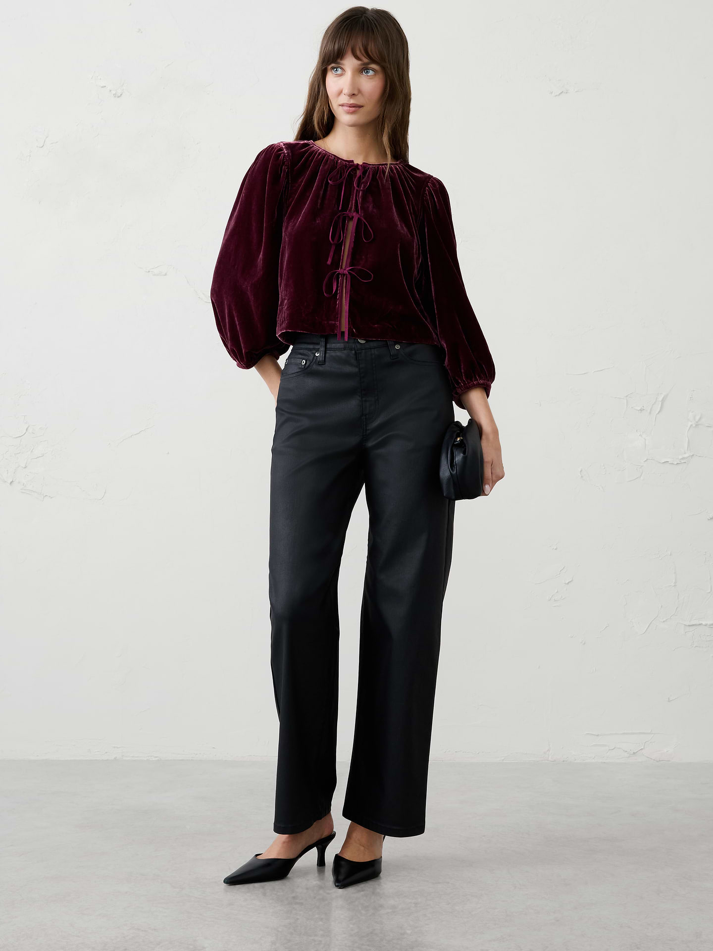 Image 3 of 4, Velvet Tie-Front Top