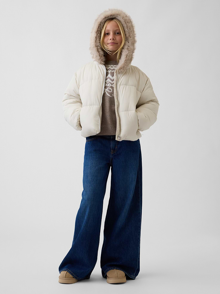 Image 4 de 6, Veste rembourrée à capuchon en similifourrure pour Enfant