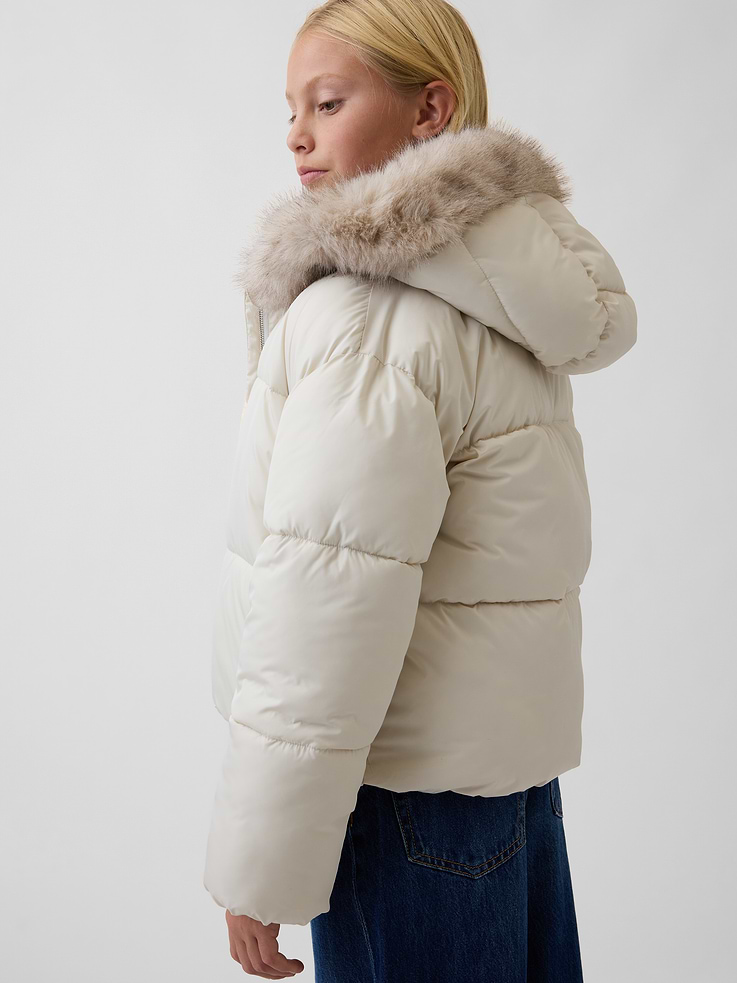 Image 3 de 6, Veste rembourrée à capuchon en similifourrure pour Enfant