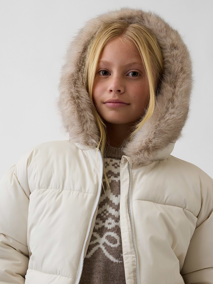 Image 6 de 6, Veste rembourrée à capuchon en similifourrure pour Enfant