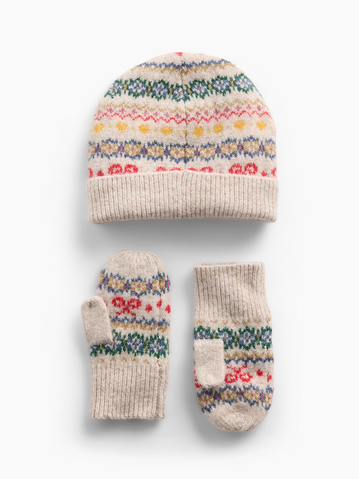 Image 2 of 2, Baby & Toddler Fair Isle Beanie & Mittens Set