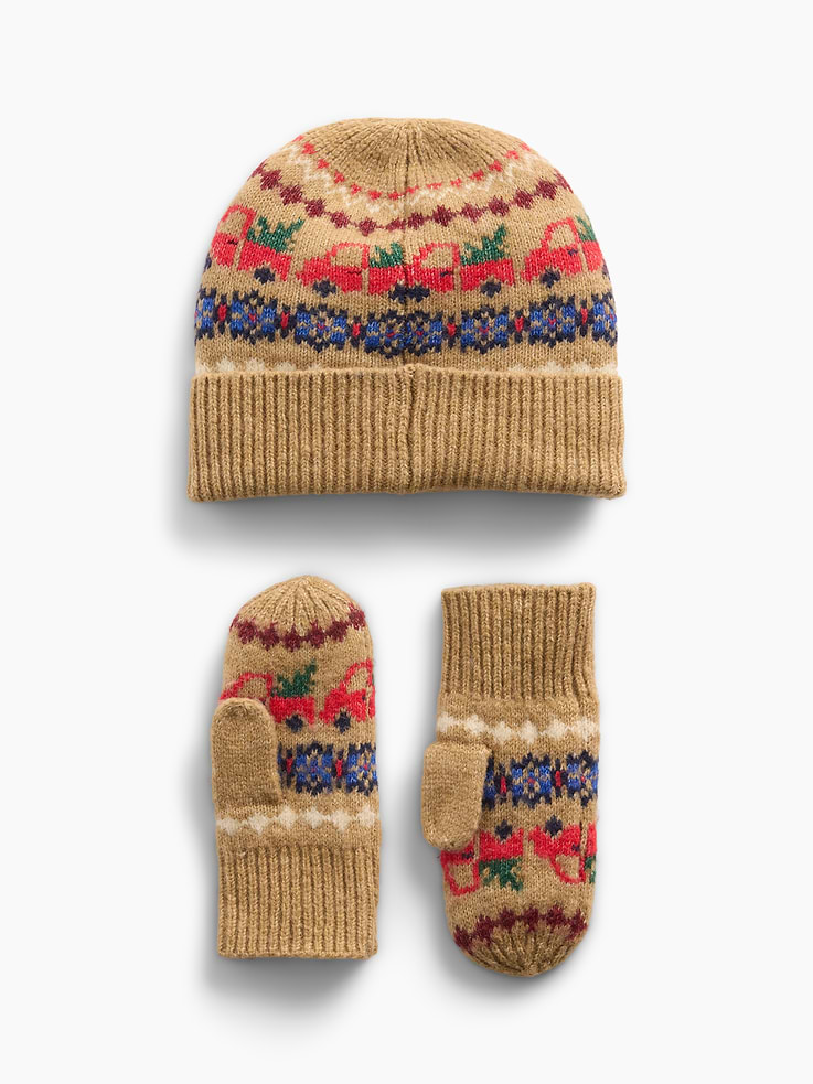 Image 2 of 2, Baby & Toddler Fair Isle Beanie & Mittens Set