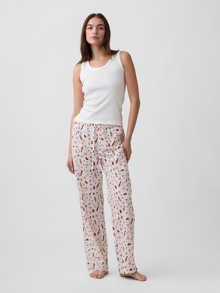 Image 1 of 4, Smooth poplin sleep pants., Drawcord ties at elasticized waist., Select styles have allover holiday print, stripes, or plaid., Shop matching PJs for all., Product #1184085