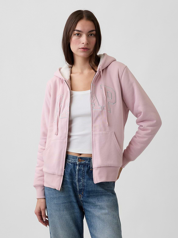 Relaxed Sherpa-Lined Gap Logo Terry Zip Hoodie