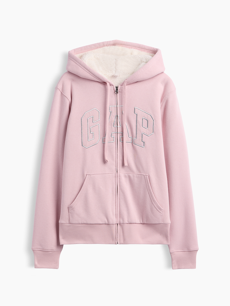 Image 5 of 5, Relaxed Sherpa-Lined Gap Logo Terry Zip Hoodie