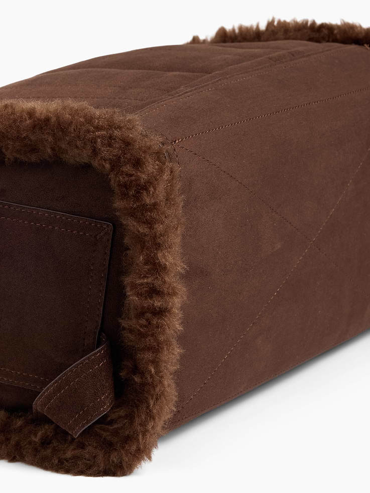Image 5 of 7, Sherpa-Lined Vegan Suede Five Pocket Tote
