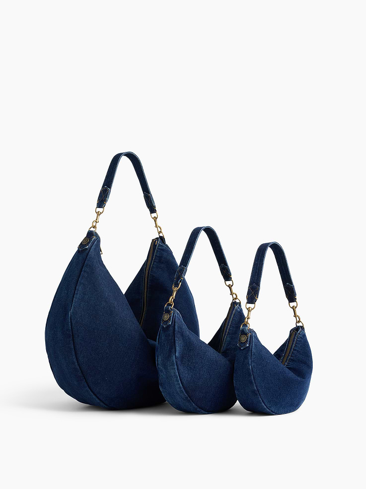 Image 6 of 6, Large Denim Crescent Bag