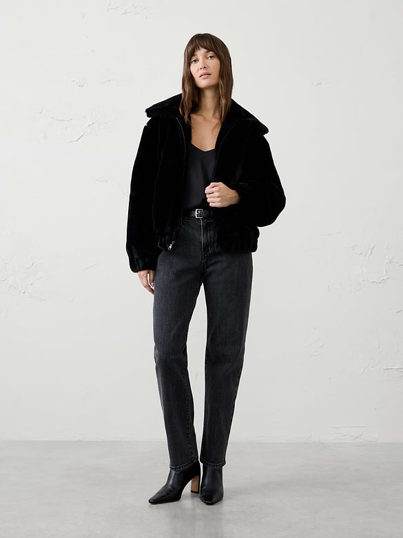 Faux Fur Bubble-Hem Jacket