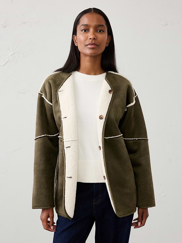 Reversible Vegan Suede Sherpa Jacket