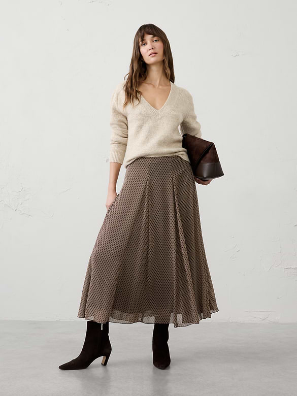 Swing Pleated Midi Skirt