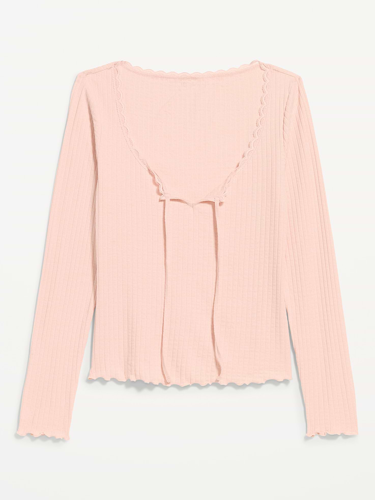 Image 1 of 4, scoop neck, long sleeves, lace trim along neckline, Product #1195873