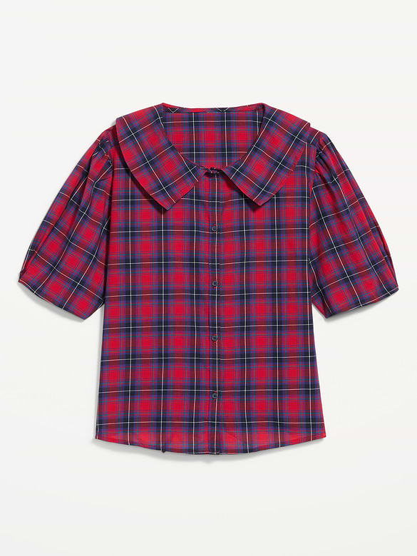 Lapel Collar Short-Sleeve Button-Front Top