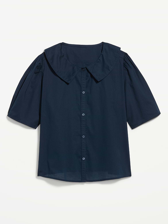 Lapel Collar Short-Sleeve Button-Front Top