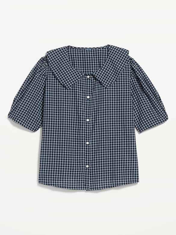 Lapel Collar Short-Sleeve Button-Front Top