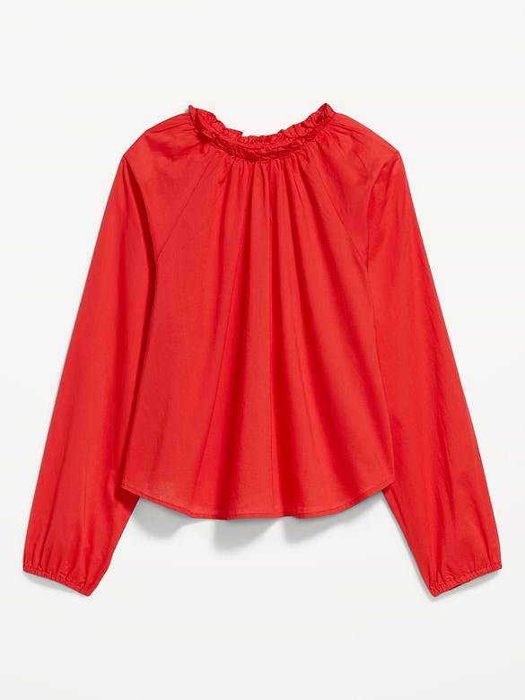 Long-Sleeve Ruffle-Neck A-Line Top