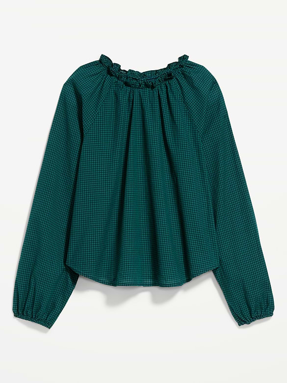 Long-Sleeve Ruffle-Neck A-Line Top