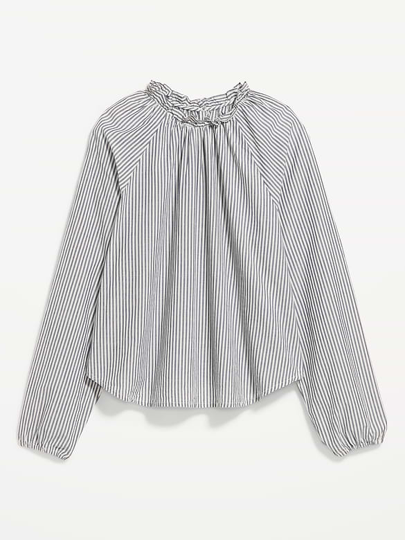 Long-Sleeve Ruffle-Neck A-Line Top