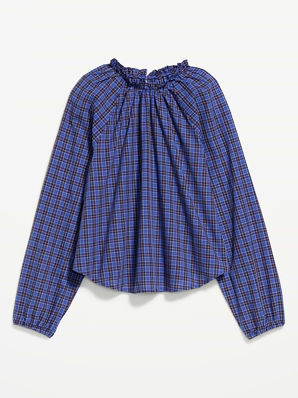 Long-Sleeve Ruffle-Neck A-Line Top