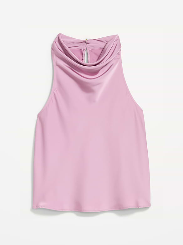 Satin Cowl-Neck Tank Top