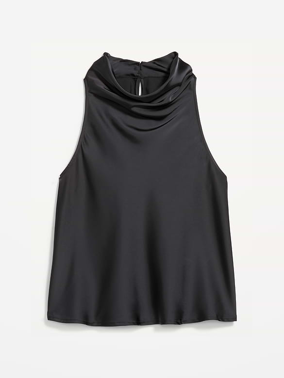 Satin Cowl-Neck Tank Top