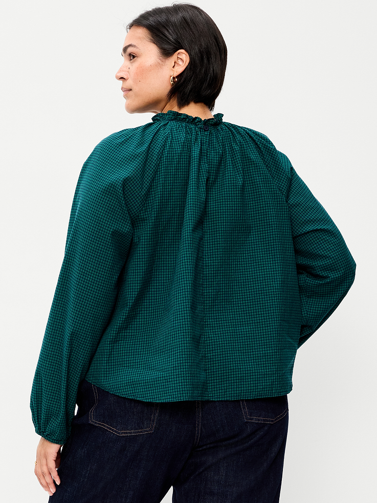 Image 5 of 6, Long-Sleeve Ruffle-Neck A-Line Top