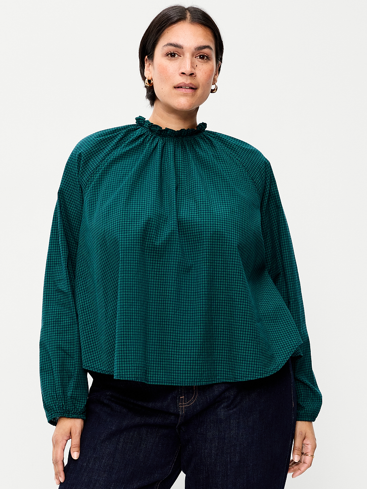 Image 4 of 6, Long-Sleeve Ruffle-Neck A-Line Top