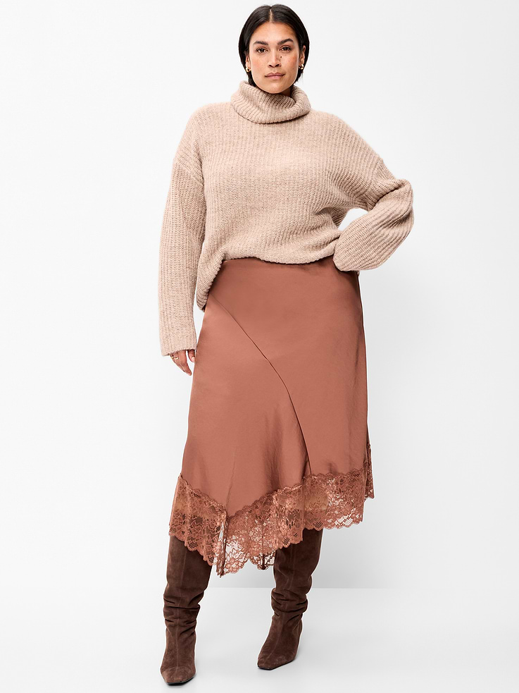 Image 4 of 5, Satin Asymmetrical-Hem Midi Skirt