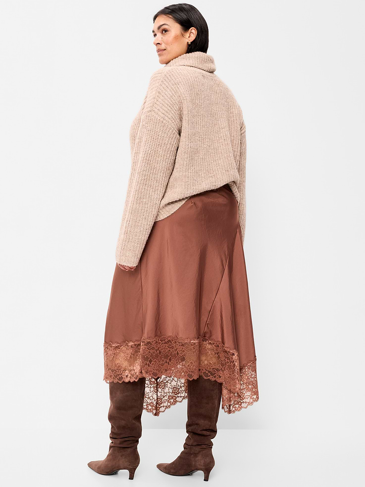 Image 5 of 5, Satin Asymmetrical-Hem Midi Skirt