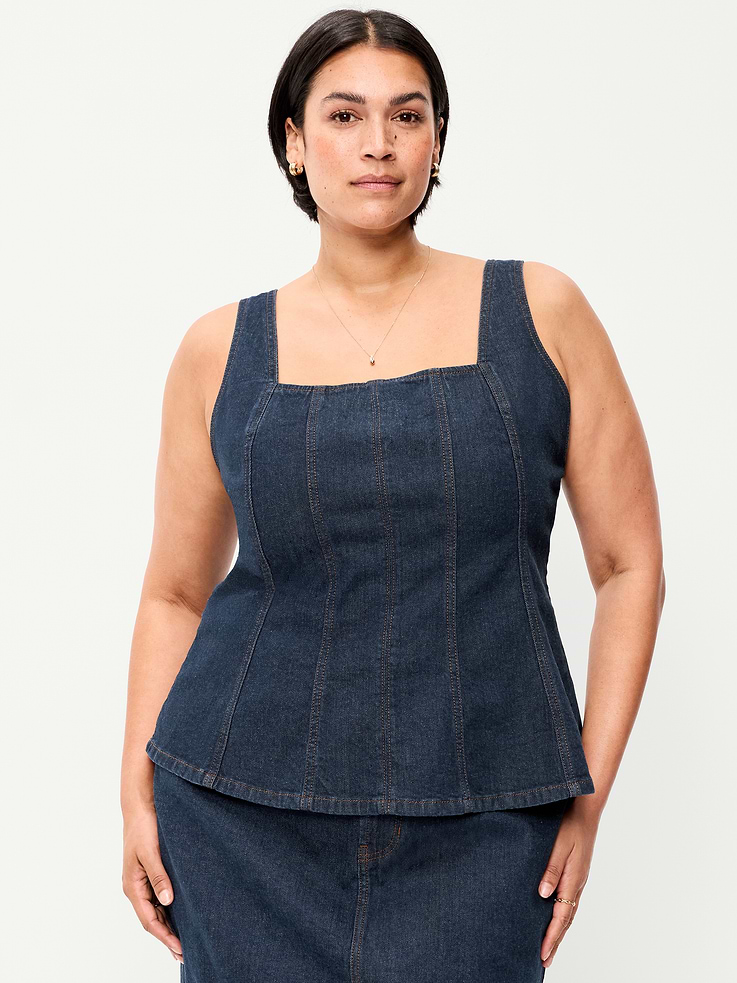Image 6 of 8, Square-Neck Hourglass Denim Tank Top