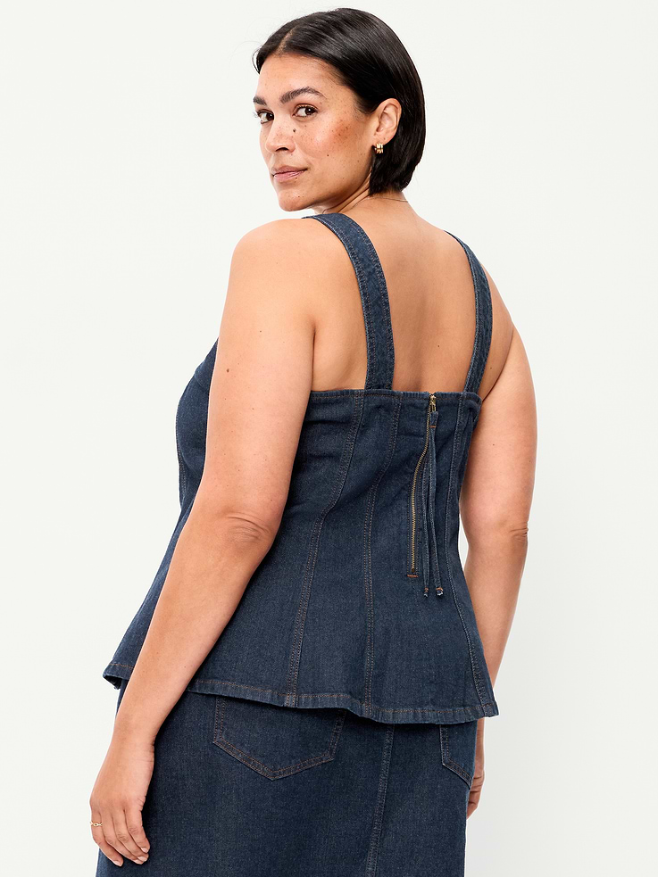 Image 7 of 8, Square-Neck Hourglass Denim Tank Top
