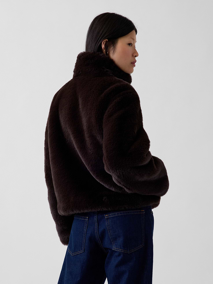 Image 3 of 6, Recycled Faux Fur Crop Jacket