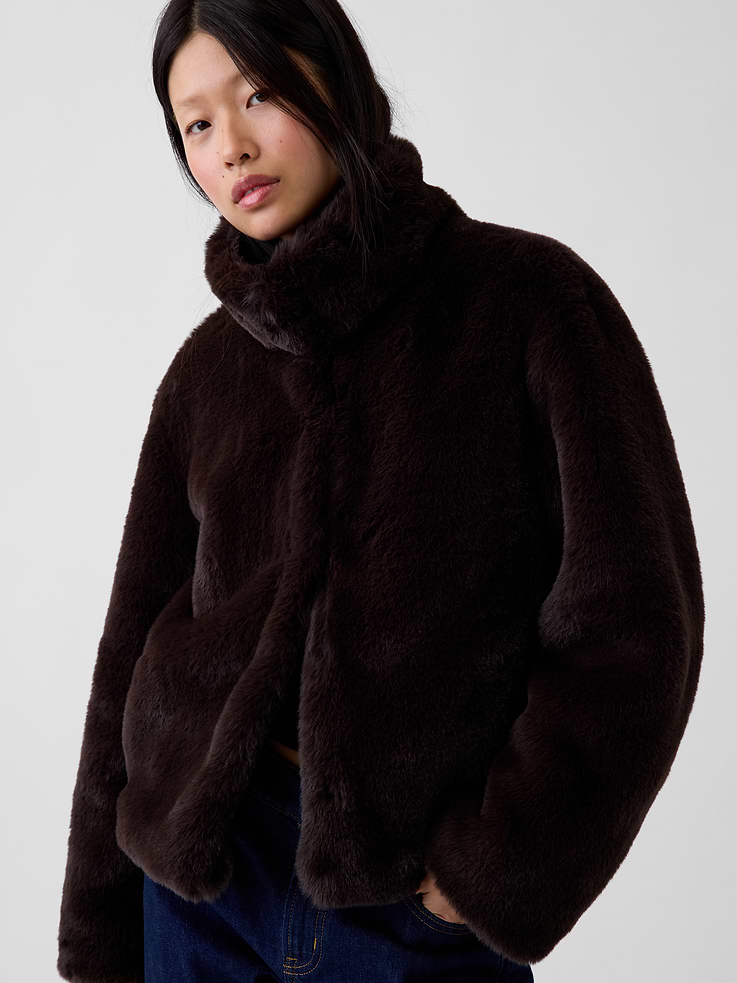 Image 5 of 6, Recycled Faux Fur Crop Jacket
